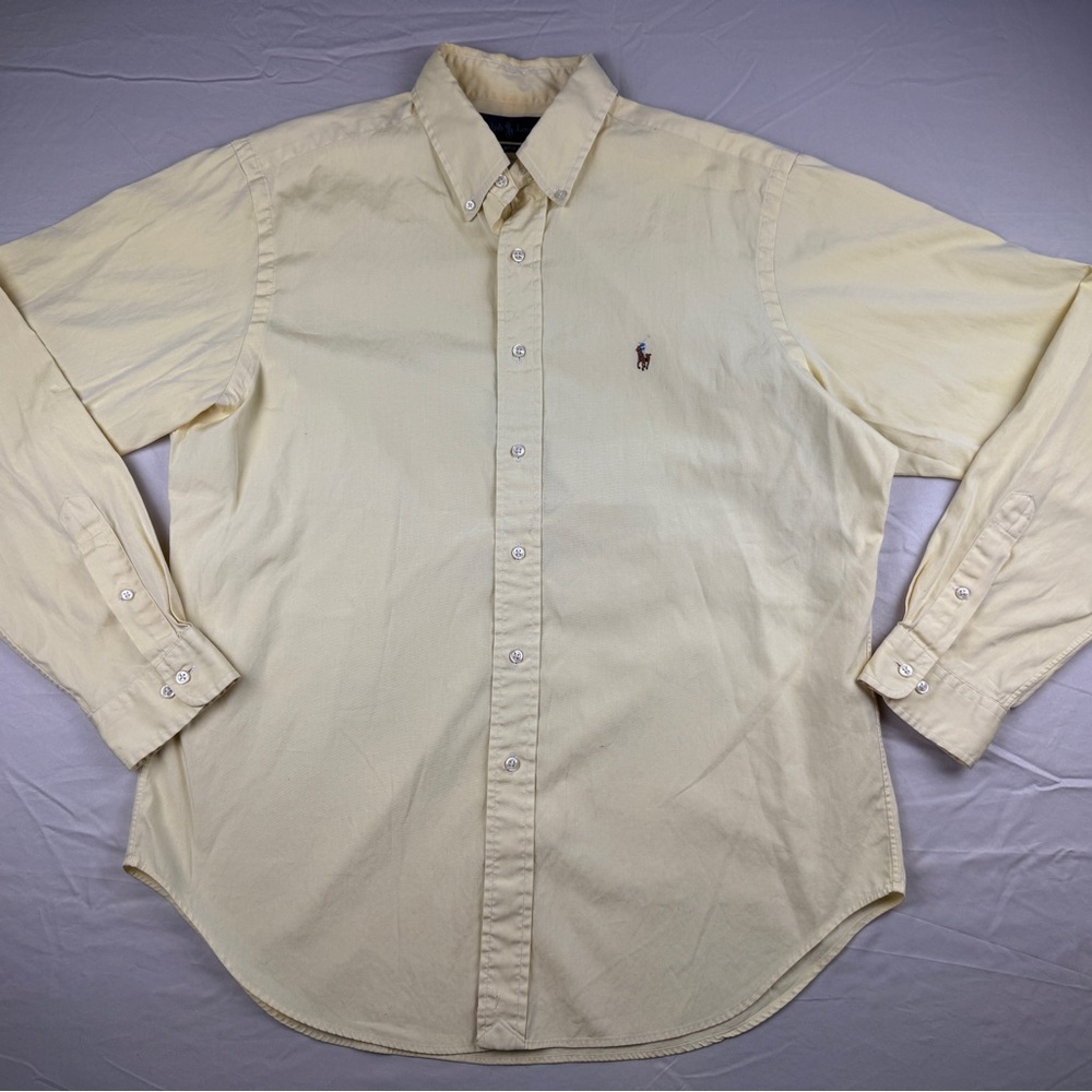 Ralph Lauren Oxford Polo Shirt Mens 16.5-34/35 Yellow Long Sleeve Preppy Pony